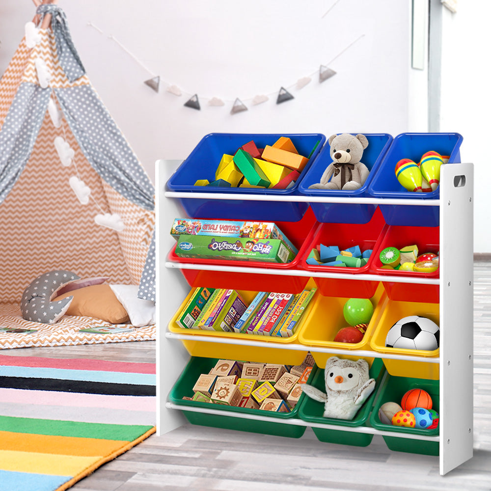 Keezi 12 Plastic Bins Kids Toy Organiser Box Bookshelf Storage Children Rack